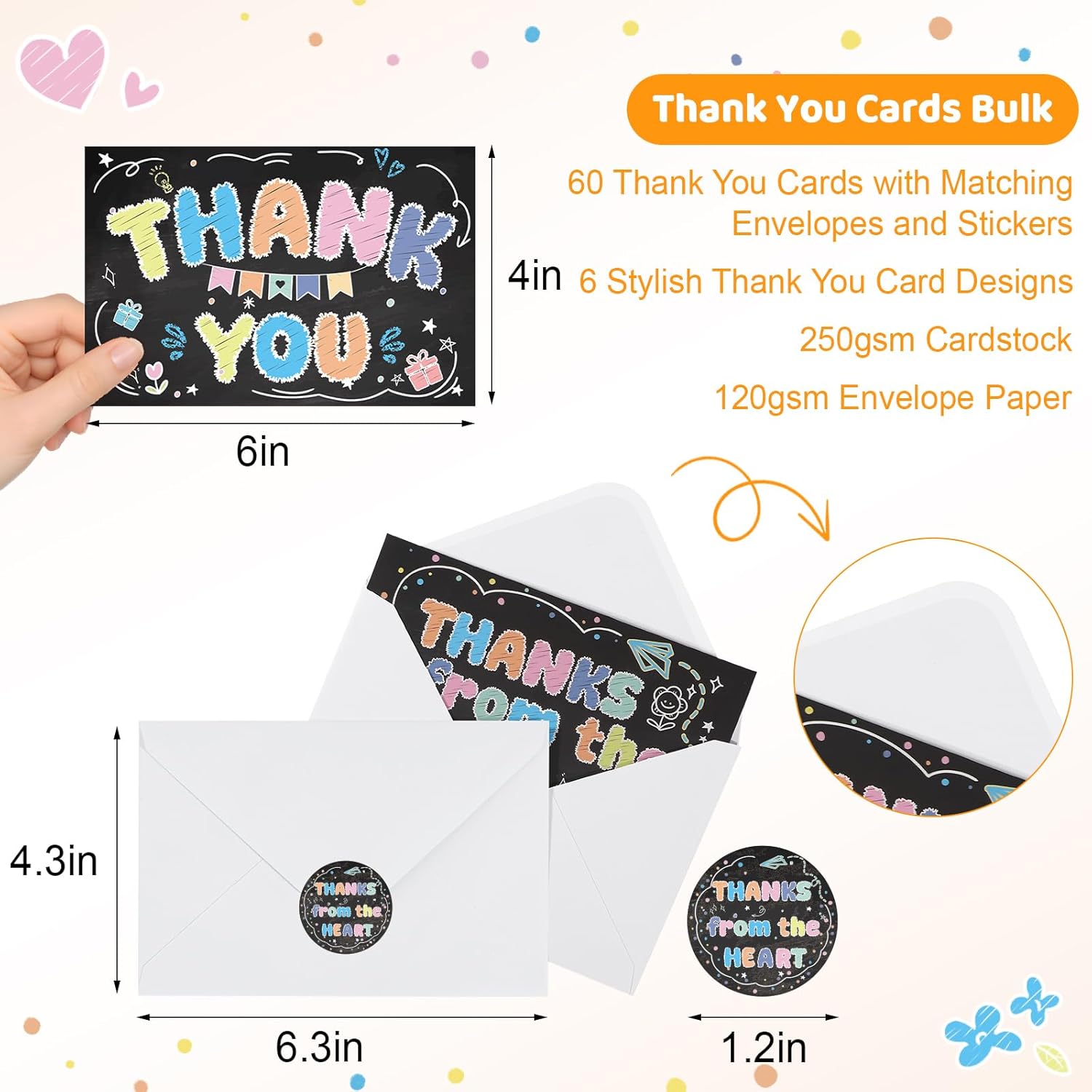 60 Bulk Thank You Cards with Envelopes – 4x6“ Kids Thank You Card for Teachers – Funny Chalkboard Appreciation Blank Cards for Baby Shower, Birthday and Small Business - Image 2
