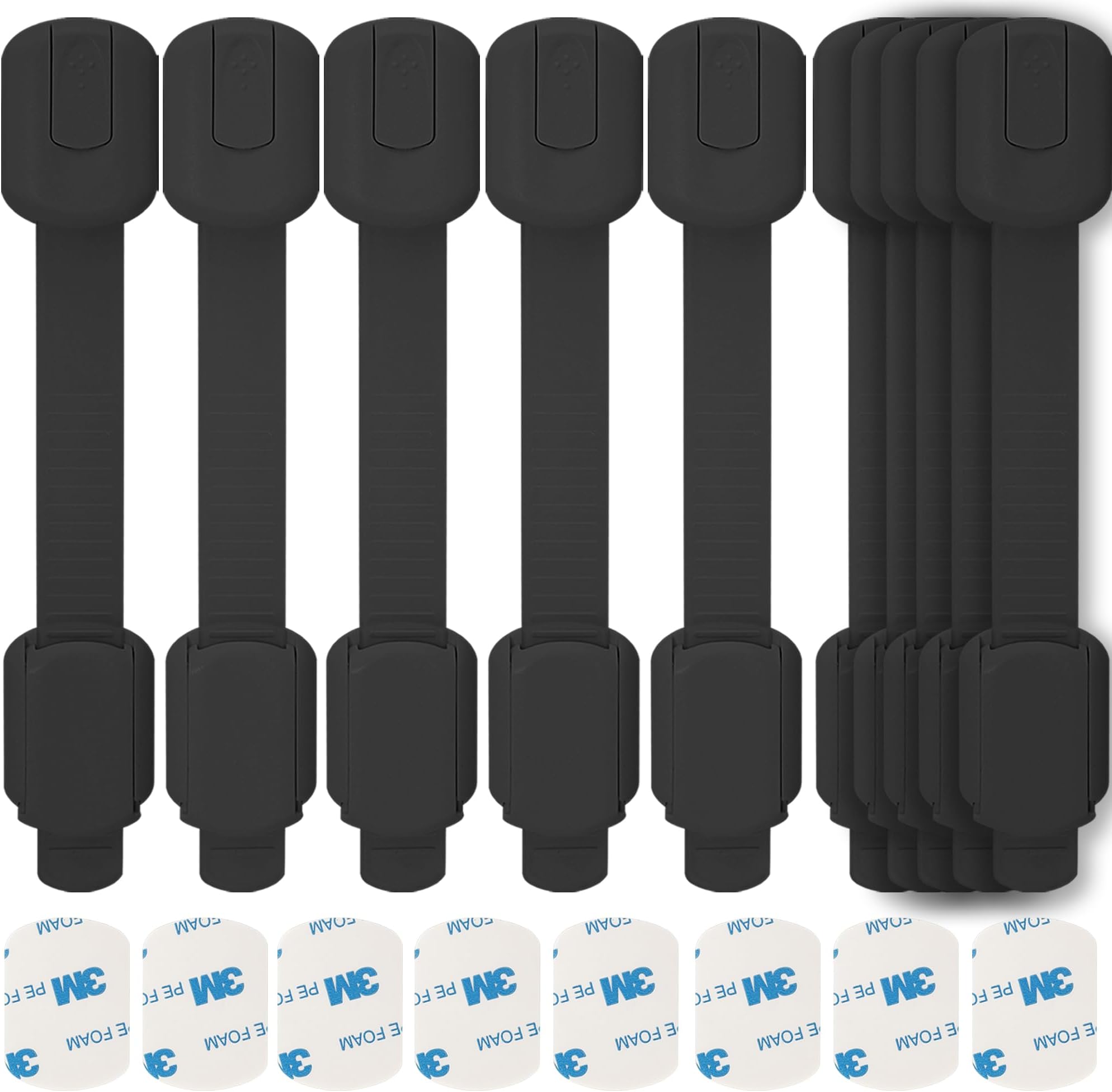 Lubibi Child Safety Locks，10 Pack Adjustable Black Cupboard Locks, 8 Extra Stickers, Child Locks for Kitchen Cupboards Cabinet Fridge Drawer Refrigerator Toilet, Easy Install, No Tools Needed