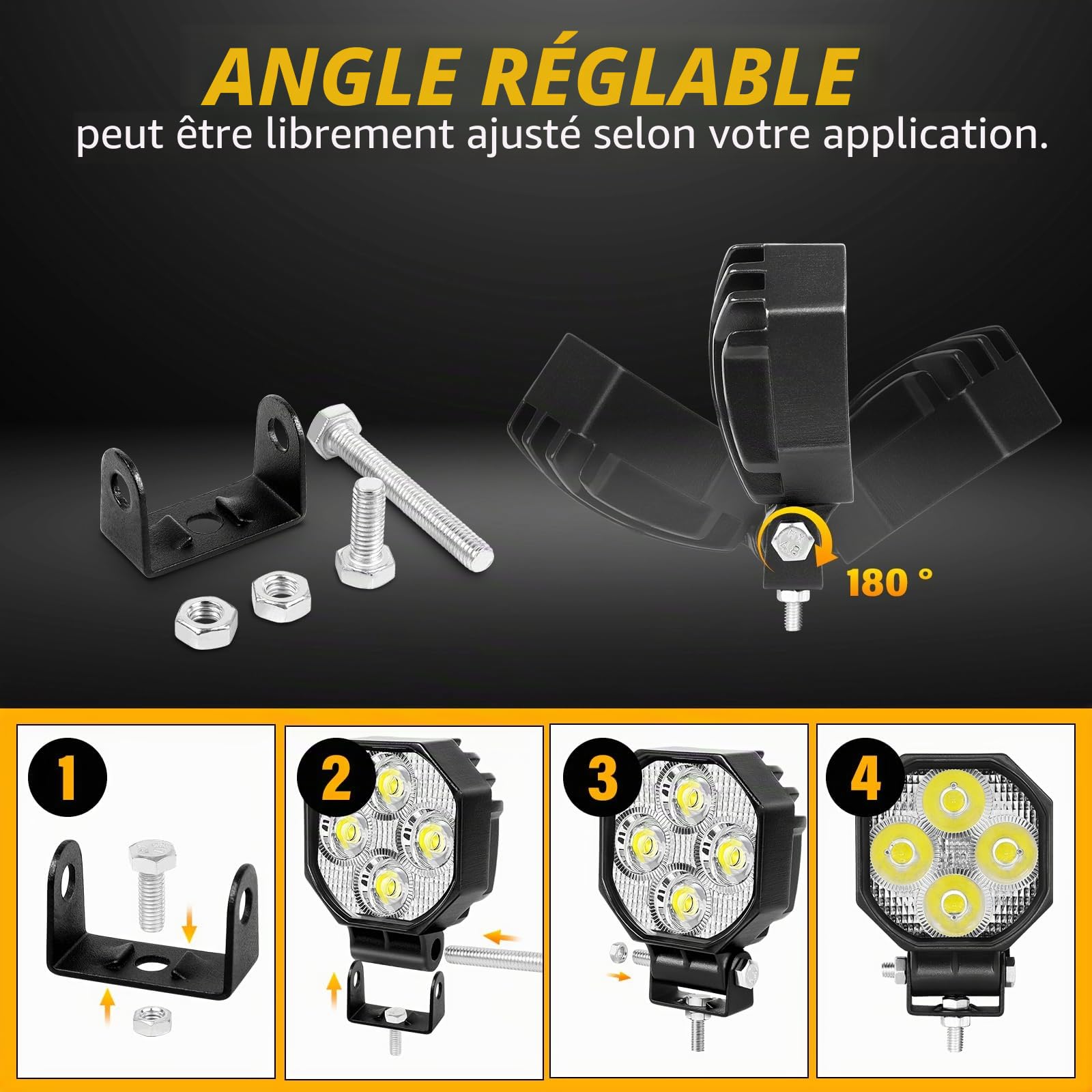 RIGIDON 4x mini phare de travail led, 2,8 pouces 16W 1600LM, 12V 24V lampe | spotlight, étanche, projecteurs lumière, feux de travail, feu antibrouillard, pour offroad Voiture camions ATV 4x4 tracteur