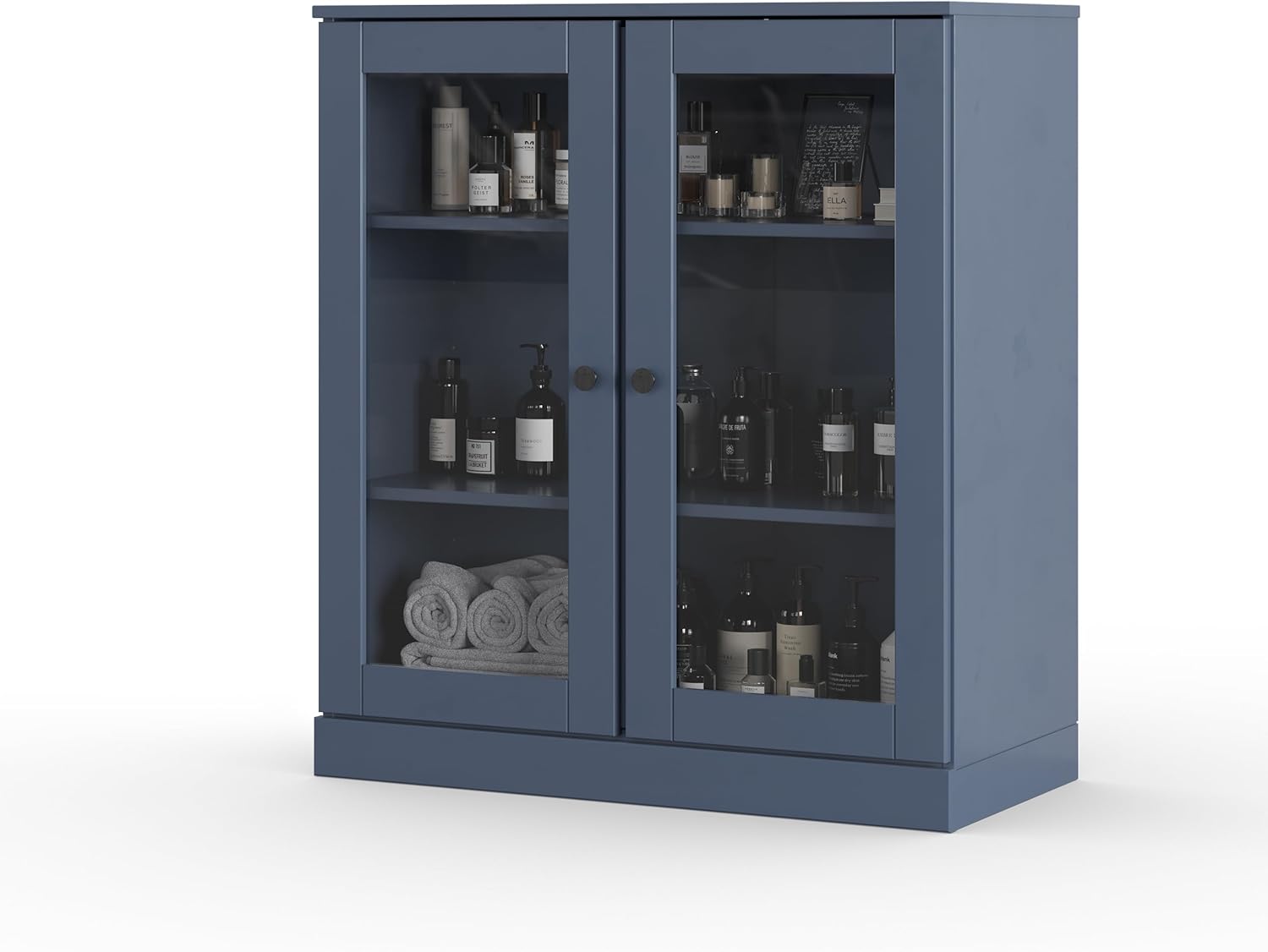 Palace Imports 100% Solid Wood 32"" Bathroom Storage Cabinet with Clear Glass Doors and Adjustable Shelves