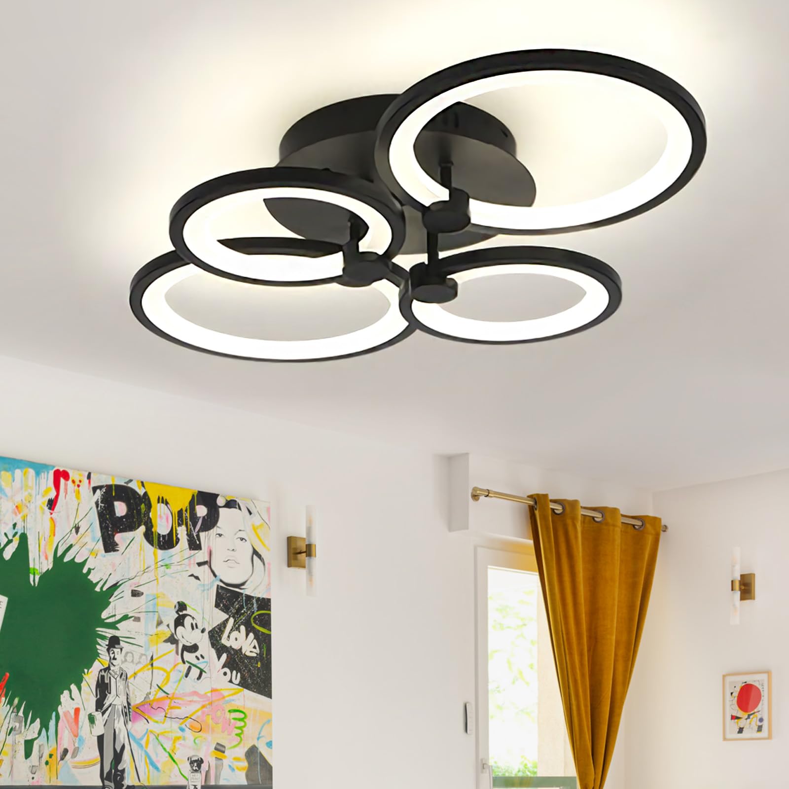 Plafonnier LED dimmable noir de 58 cm avec télécommande pour salon