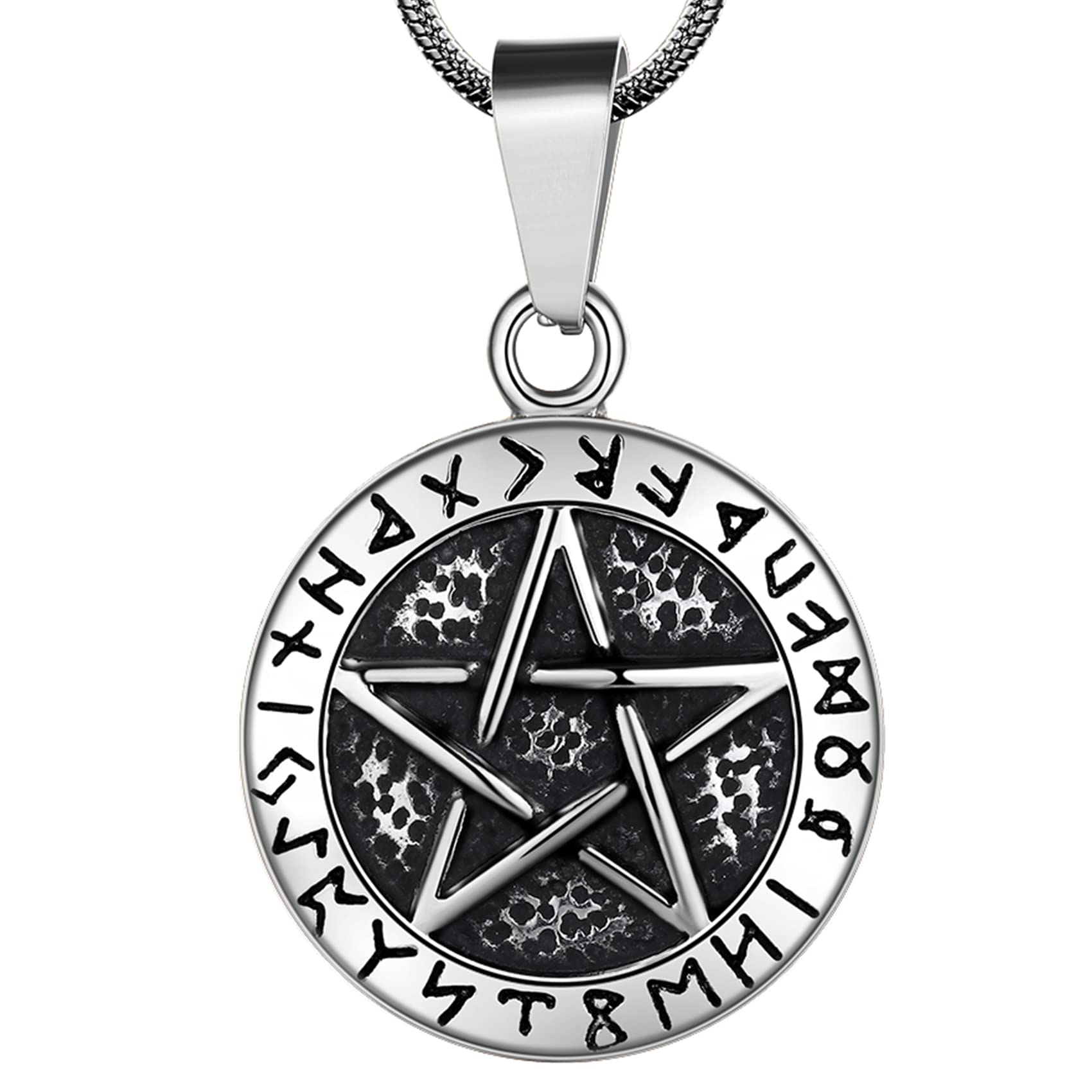 Pentagram Pentacle Wiccan Necklace -Star Satanic Pendant 316L Stainless Steel Traditional Seal of Solomon Tetragrammaton Eliphas Levi's Pentagra Wicca Punk Retro Jewelry