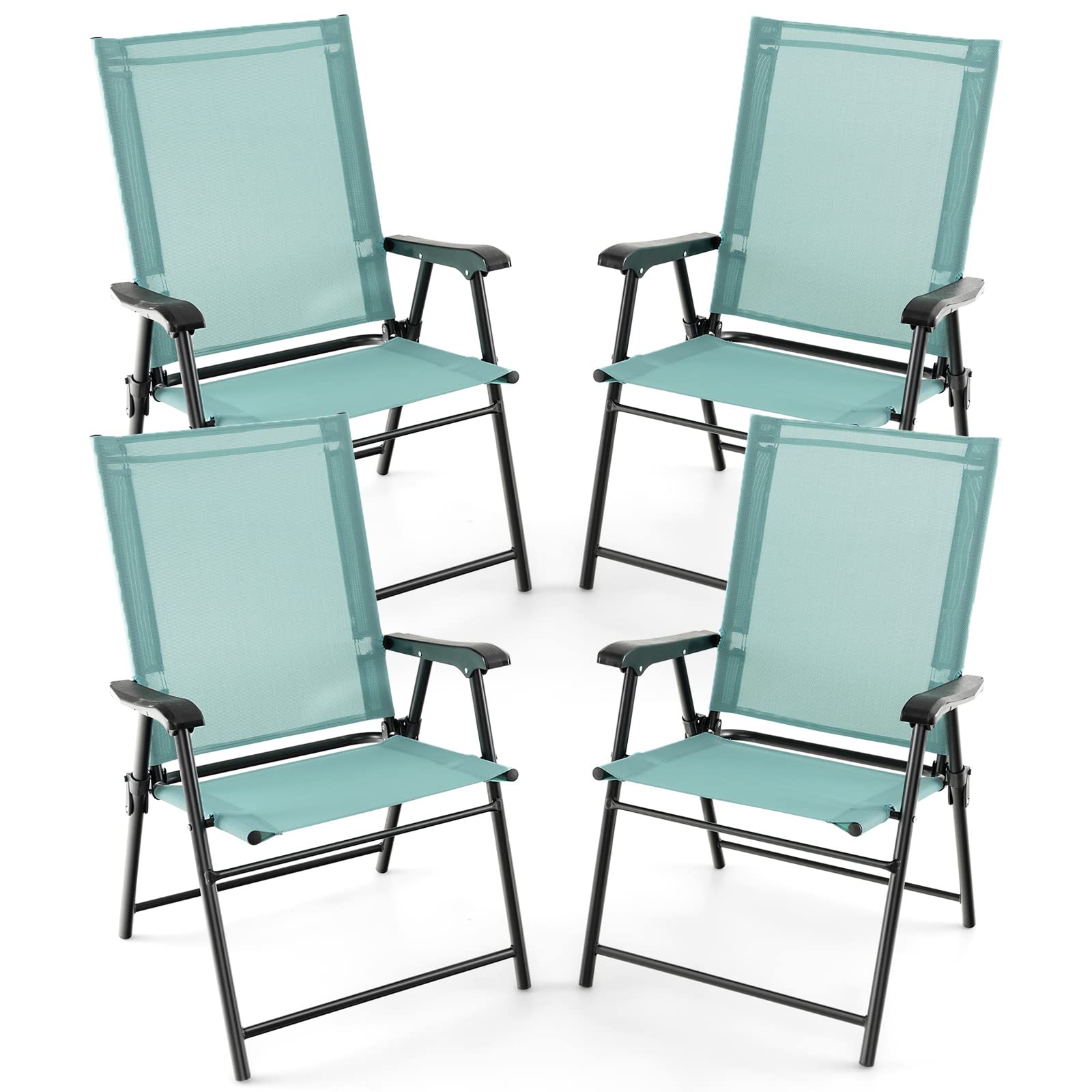 TANGZON Outdoor Folding Chairs, Portable Patio Dining Chairs Set with Backrest & Armrest, Set of 2/4 Camping Deck Chairs for Garden Backyard Poolside Porch (4, Green)
