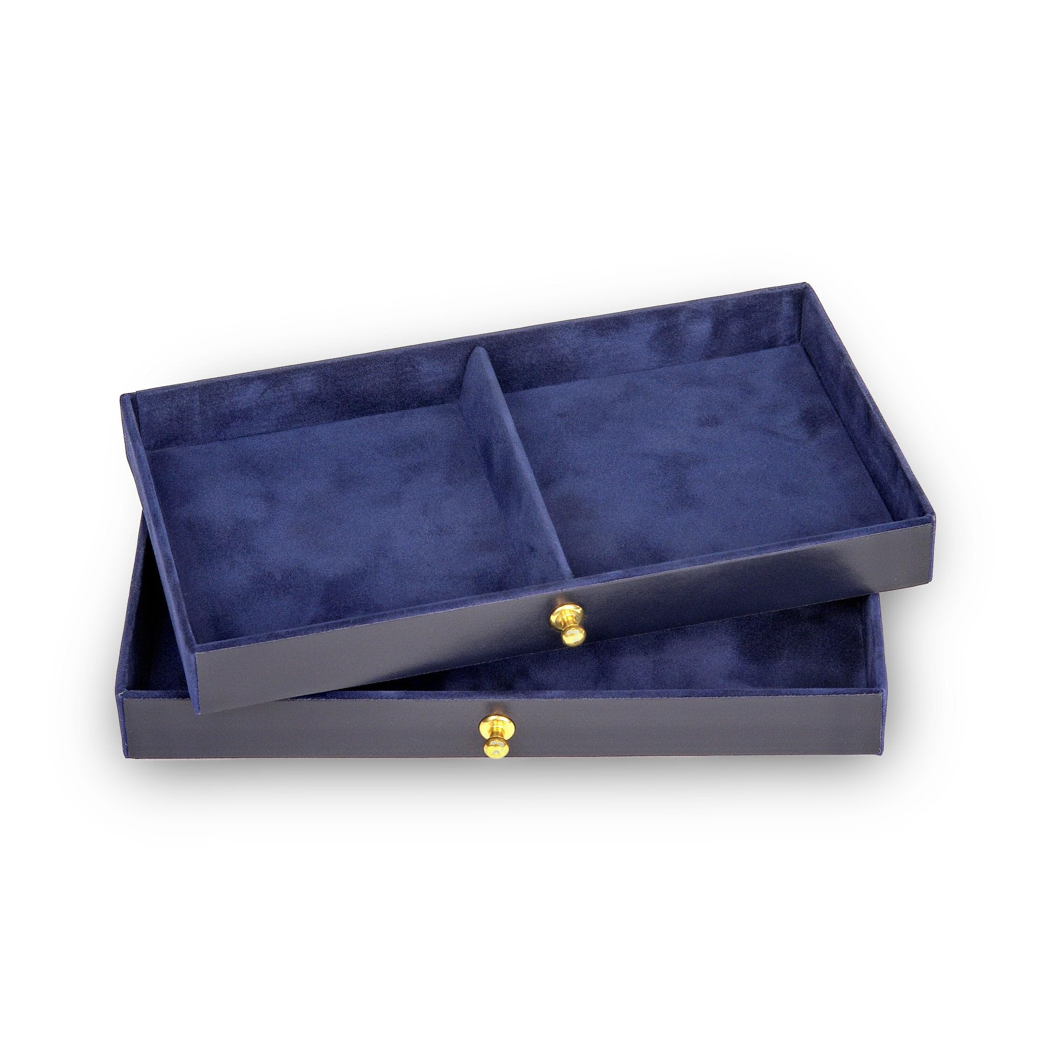 Coffret à Bijoux SACHER Elly - Cuir Véritable Bleu, Fabrication Artisanale Allemande, Miroir Et Tiroirs