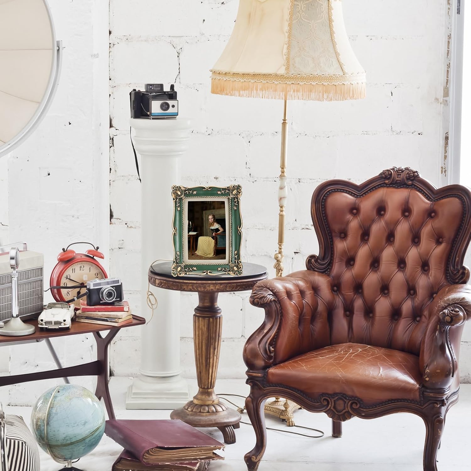 3 Pcs Green Vintage Picture Frame Set Oval Picture Frames Antique Photo Ornate Frames with Glass Front Photo Display Tabletop Gift Wall Hanging Art(Antique Style)