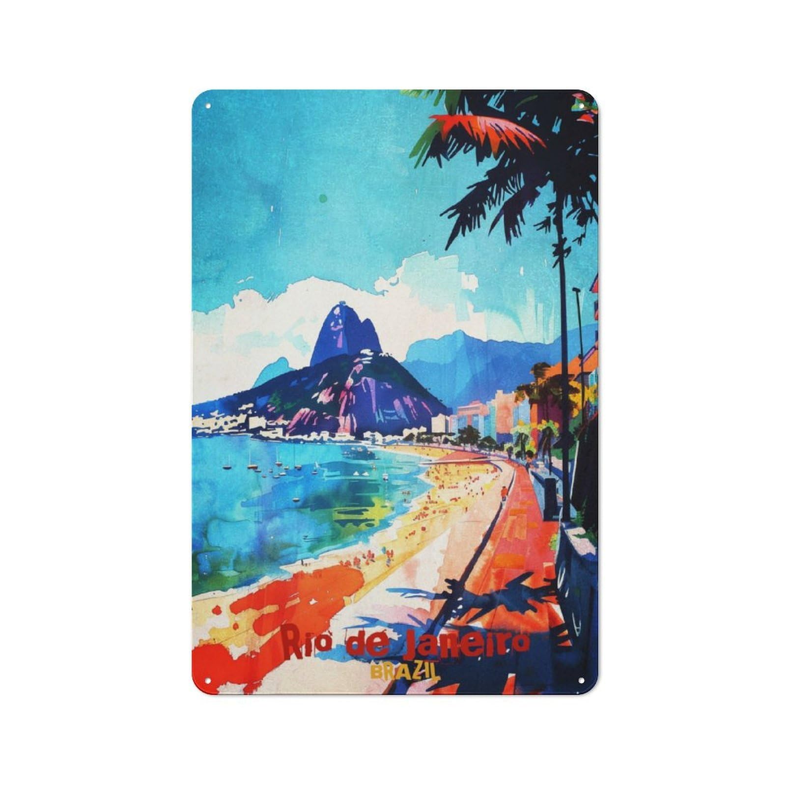 Junmoney Rio De Janeiro Art Retro Tin Wall Plaque 30X20cm Featuring For Pub Or Café, New-Space Wall Decor For Pub Decor Enthusiasts