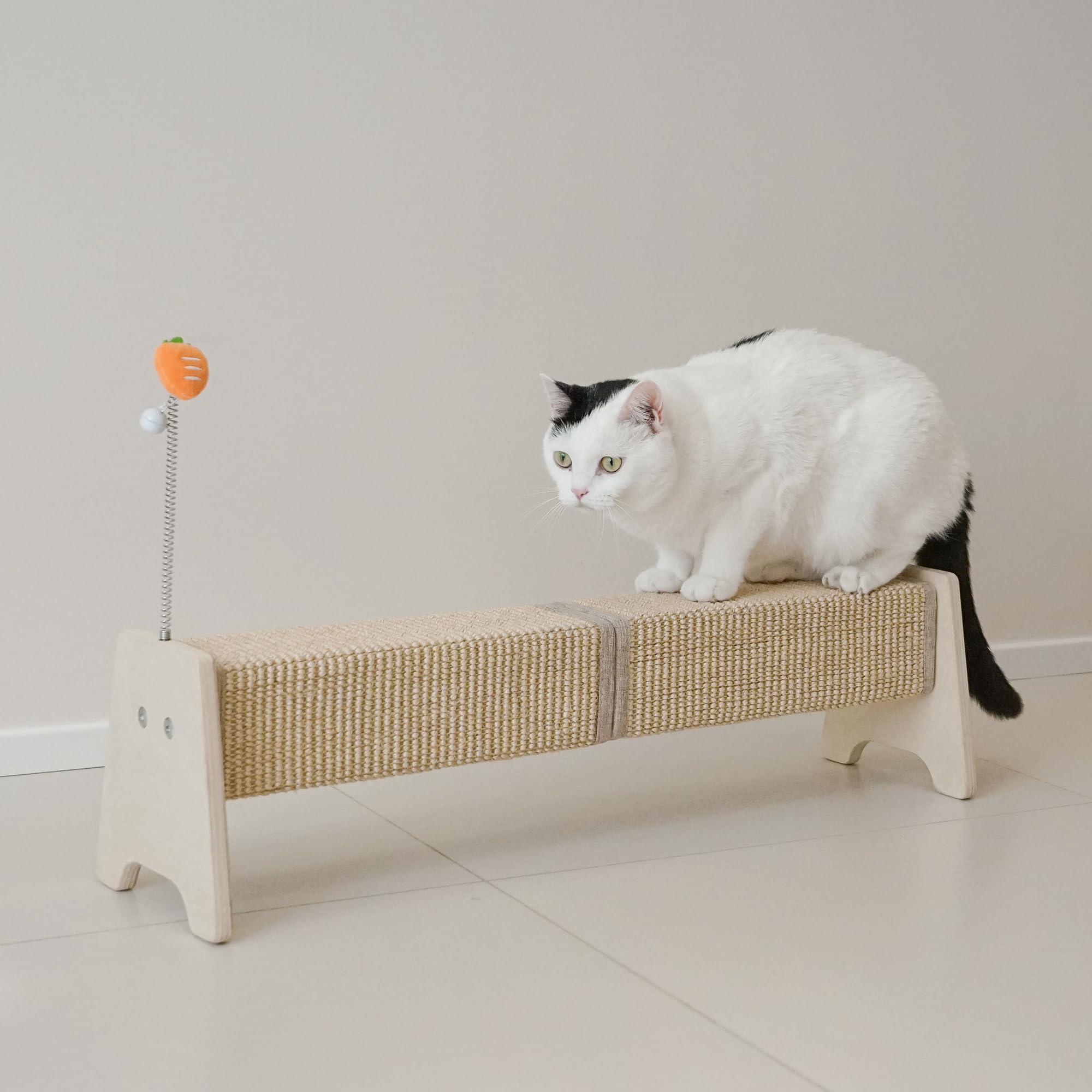 PETKARAY Horizontal Scratching Post, 30" Sisal Cat Scratch Post, Large Cat Scratcher with Spring Toy, Protect Furniture for Indoor Kitten