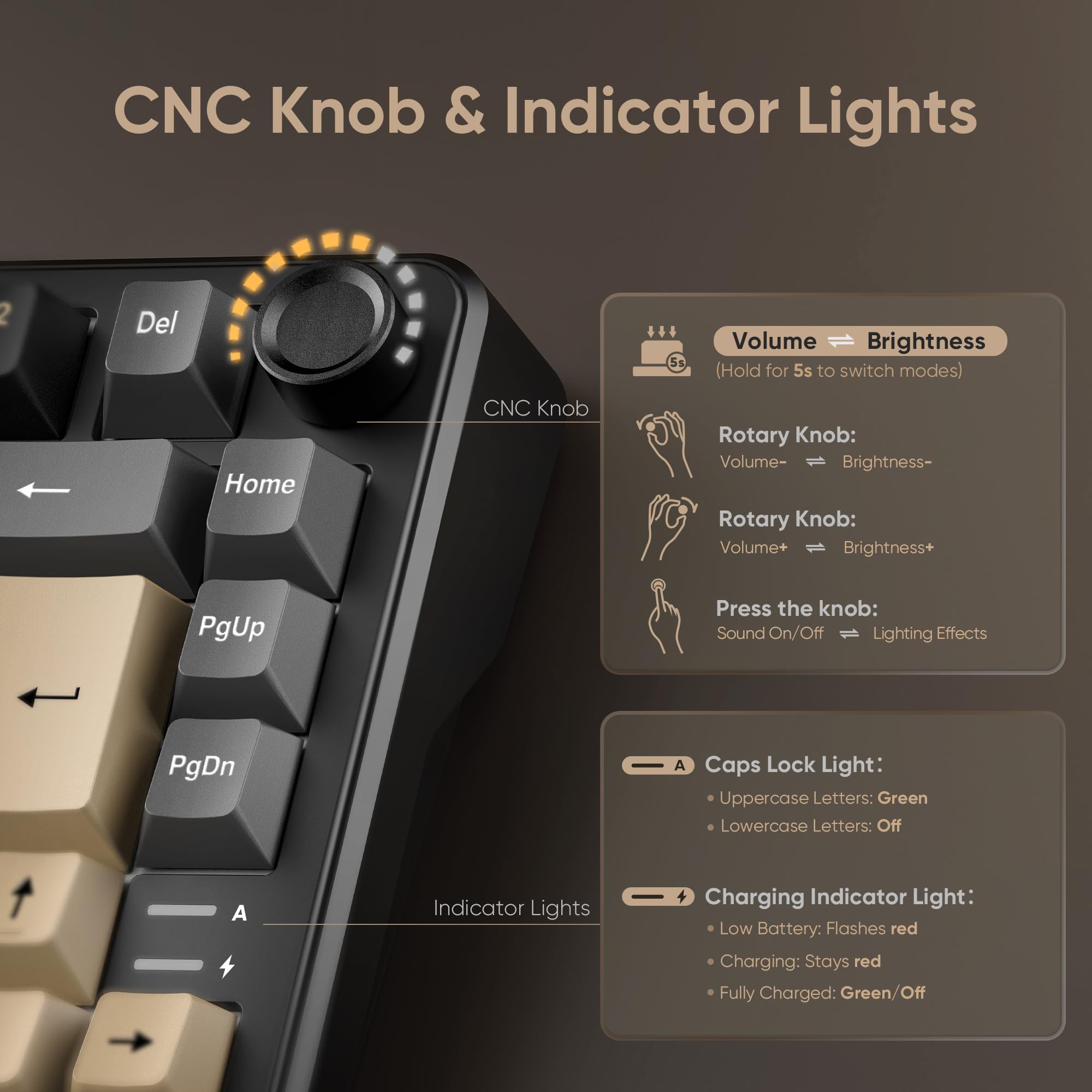 RedThunder K75 70% Wireless Mechanical Gaming Keyboard, Creamy Gasekt-Mounted,Volume Knob,Ultra Compact UK Layout 82 Keys,2.4G/BT/USB-C,RGB Underglow Lighting,Hot swappable Fast Apricot Switch