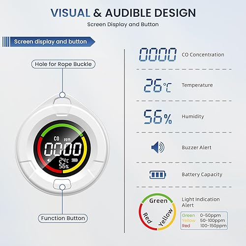 Miniatura 5 de Chtoocy Detector de monóxido de carbono portátil para viajes, alerta segura, detector de CO para caravanas, detector de humo para camping,