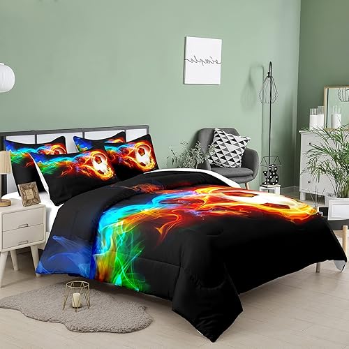 Miniatura 3 de Bodhi Juego de ropa de cama individual para adolescentes, juego de edredón de fútbol para niños, juego de edredón de fútbol tamaño individual con