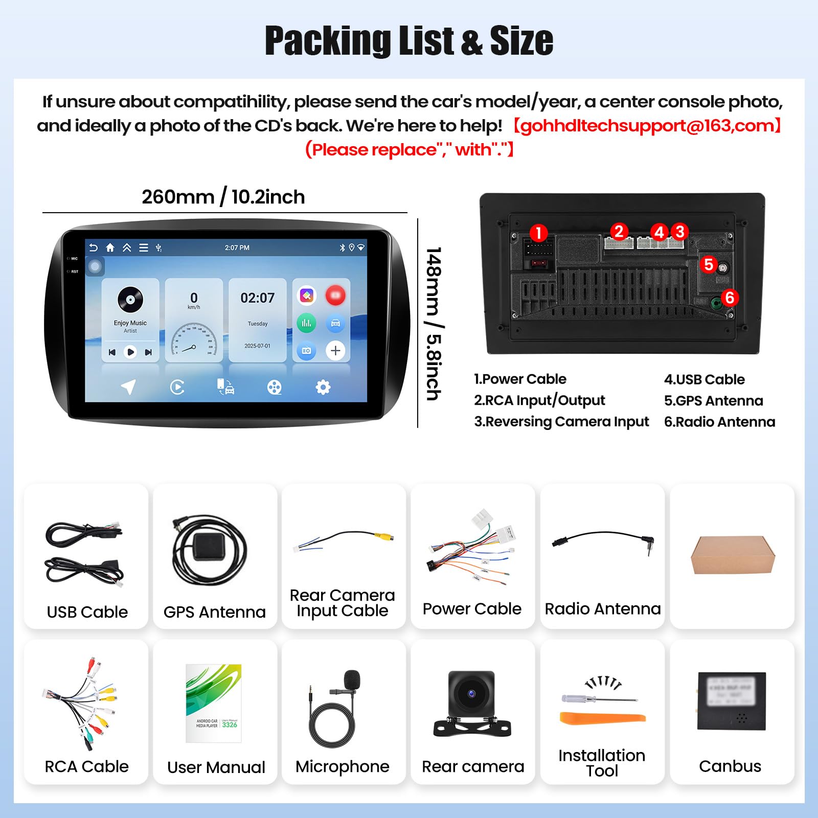 Android 15, 4G+128G GOHHDL Autoradio per Mercedes Benz Smart Forfour Fortwo 453 2014-2022 Carplay Android Auto, Touch Radio da 9 Pollici 2Din con GPS Navi WiFi Bluetooth FM/RDS EQ SWC Retrocamera&MIC