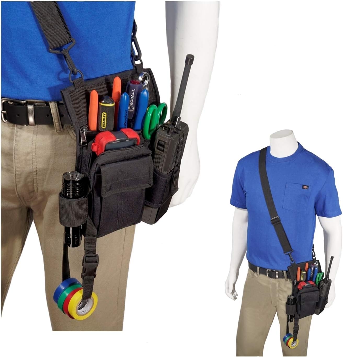 RTP-401 Nylon Radio Shoulder Holster Tool Pouch Radio Strap Universal Adjustable Radio Pouch 7 Separate Pouches to Help Carry Essential Tools Plus a Two-Way Radio RTP-401 Made in USA