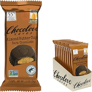 Chocolove Almond Butter Cups in Dark Chocolate | 55% Cocoa | Creamy & Rich | Crafted with Belgian Dark Chocolate | Non-GMO, 1.2 oz per pack (10 2-packs)
