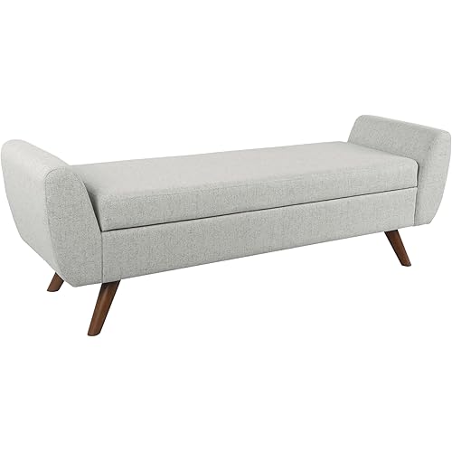 HomePop Modern Storage Bench with Wood Legs Home Décor|Bench with Storage for Living Room & Bedroom - Light Gray Woven
