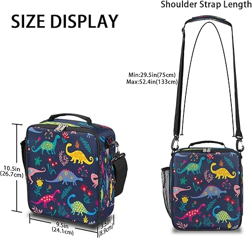 Miniatura 3 de Lonchera de dinosaurio para niños, bonita bolsa de almuerzo aislada para niñas y niños, hielera floral, bolsa de preparación de comidas congelable