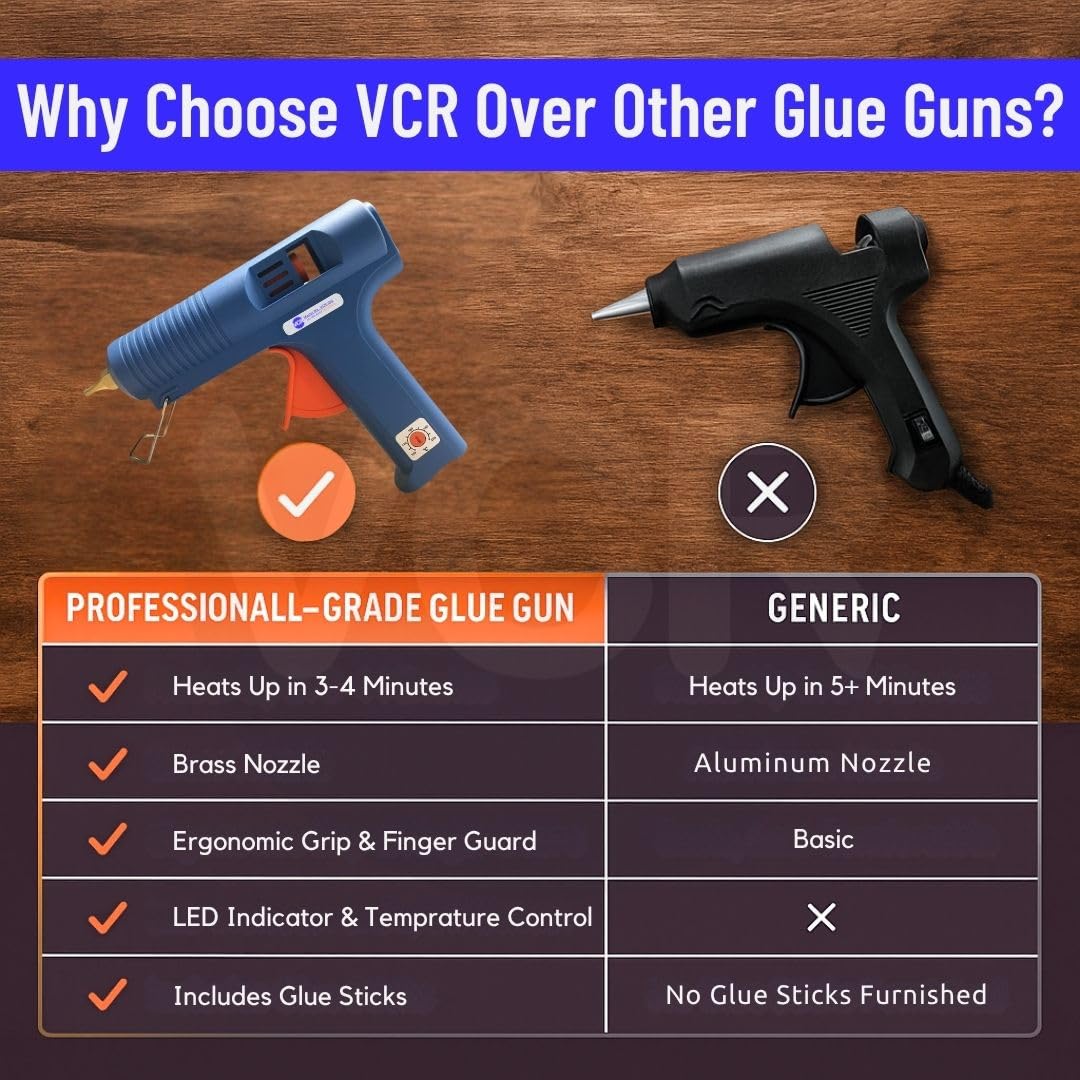 VCR 150W Heavy Duty Glue Gun with Temperature Control Regulator - 150 Watts & Thin Nozzle for Precise Glue Output (DIY & Professional Use) + 5 Transparent - 11mm Glue Sticks - VCR 150 - Image 7 thumbnail