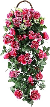 3ft Rose Vine Artificial Hanging Flowers - Realistic UV Resistant Rose Garlands for Home Garden Wedding Party Decor, Indoor Outdoor Fake Roses Vines Hot Pink