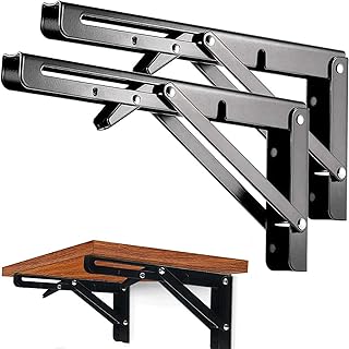 Folding Shelf Brackets - 16 Inch 2 Pcs Heavy Duty Collapsible Triangle Shelf Bracket, DIY Wall Mounted Folding Table Hinge, Space Saving for Bench Table with Screws