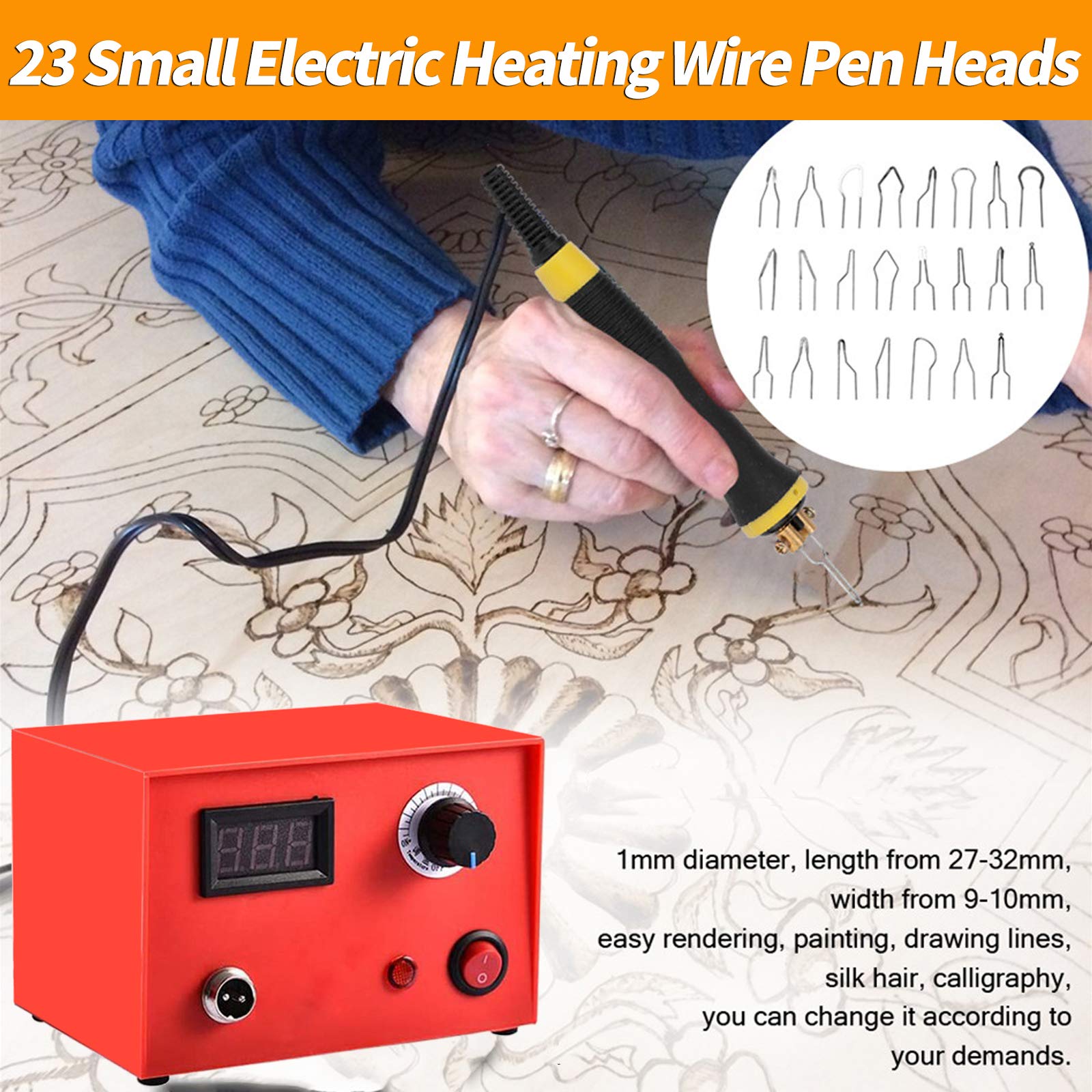 50W Brandmalerei Lötkolben Set Temperatur Einstellbar Pyrographie Maschine Mit 23PCS Brennspitzen Für Handwerk Holz Leder Und Kürbishandwerk (EU Plug, 220V)
