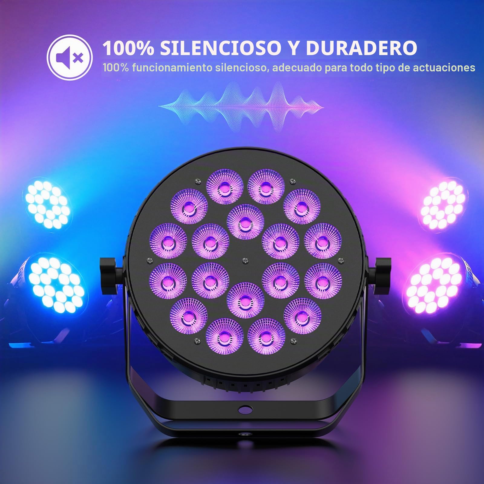 Foco par LED de 18X10 W, luz de fiesta RGBW,Luces Discoteca DJ,DMX512&4/8CH/iluminación de fiesta 6 modos de luz/sensibilidad para rendimiento/actividad/boda/teatro/Halloween/Navidad