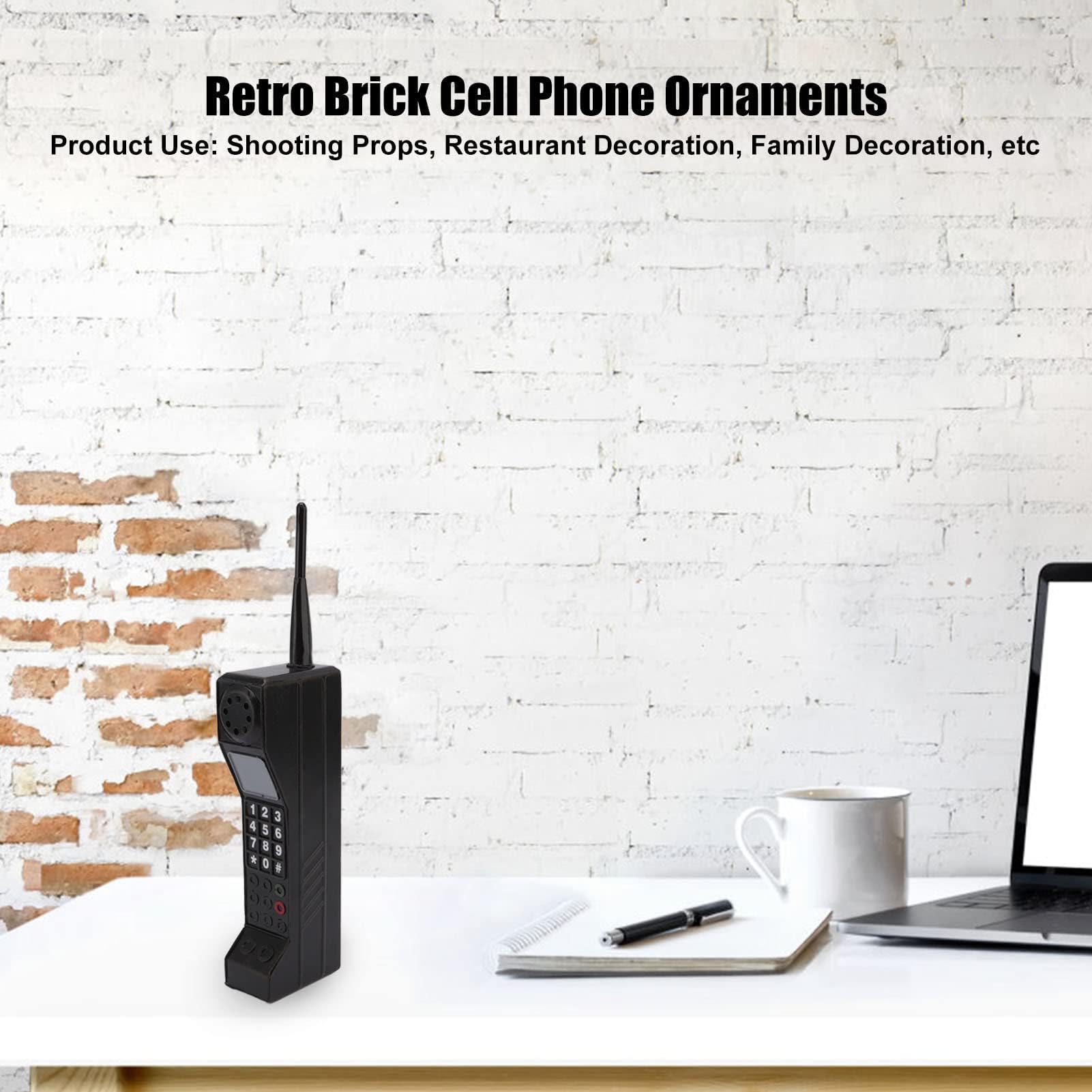 Retro telefon komórkowy wzór telefonu komórkowego, symulacja retro ceglany ornament na telefon komórkowy rekwizyty fotograficzne ozdoby do dekoracji (czarny)