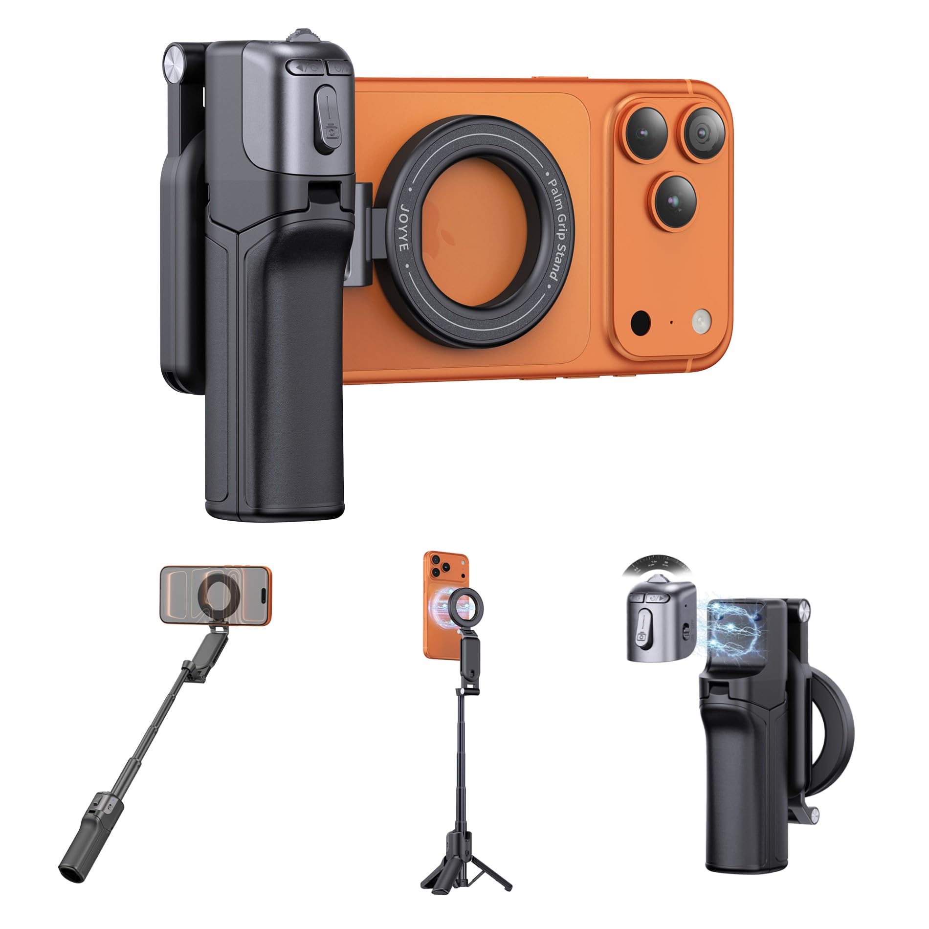Photo 1 of [3 in 1] Magnetic Phone Camera Shutter Grip, Extendable Selfie Stick & Tripod Portable for Magsafe iPhone & Android with Detachable Wireless Shutter Button Remote Control Ergonomic Handle - Black