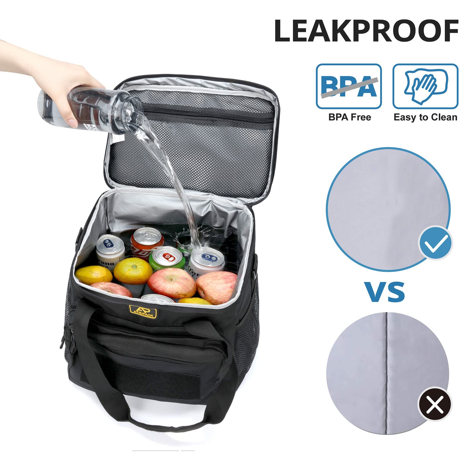 Lunchbox für Herren, taktische Lunchtasche, MOLLE-Gurtband, auslaufsicher, isoliert, große Lunch-Kühler, Frauen, Erwachsene, Picknick, Büro (schwarz)