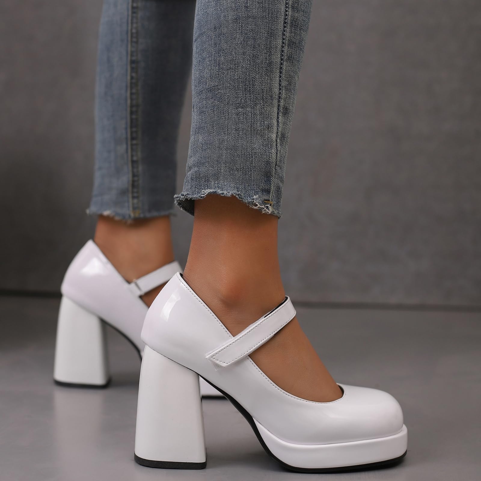 Elegante décolleté da donna con punta rotonda e tacco a plateau con tacco a blocco Mary Jane Scarpe per feste