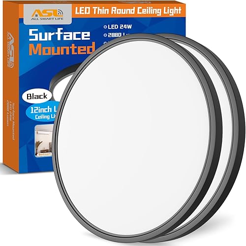 Allsmartlife Paquete de 2 lámparas de techo empotradas, regulables CCT 3000K4000K6500K, lámpara de techo LED redonda, 12 pulgadas, 24 W, accesorios