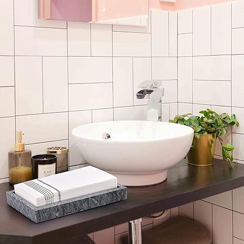 Miniatura 6 de Sumnacon Servilletero de piedra de mármol natural para baño, elegante bandeja para servilletas de baño, servilletero negro mármol para baño, mesa de
