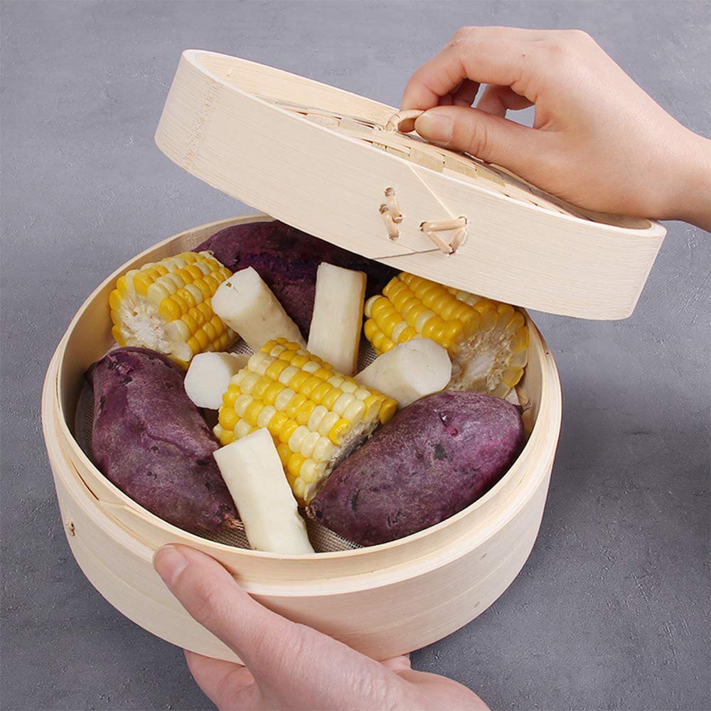 Amazon.de: Bambus-Dmpfkorb, 2 Etagen, Holzdampfgarer, natrlicher Bambus,  Kchenhelfer fr asiatische Kochen, Brtchen, Teigtaschen, Gemse, Fisch,  Reis 15 cm