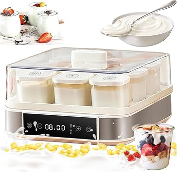 Probiotic Yogurt Machine, Adjustable Temperature and Time Control Yogurt Machine, Live Probiotics to Improve Intestinal Health, Yogurt Jar with 9 Lid
