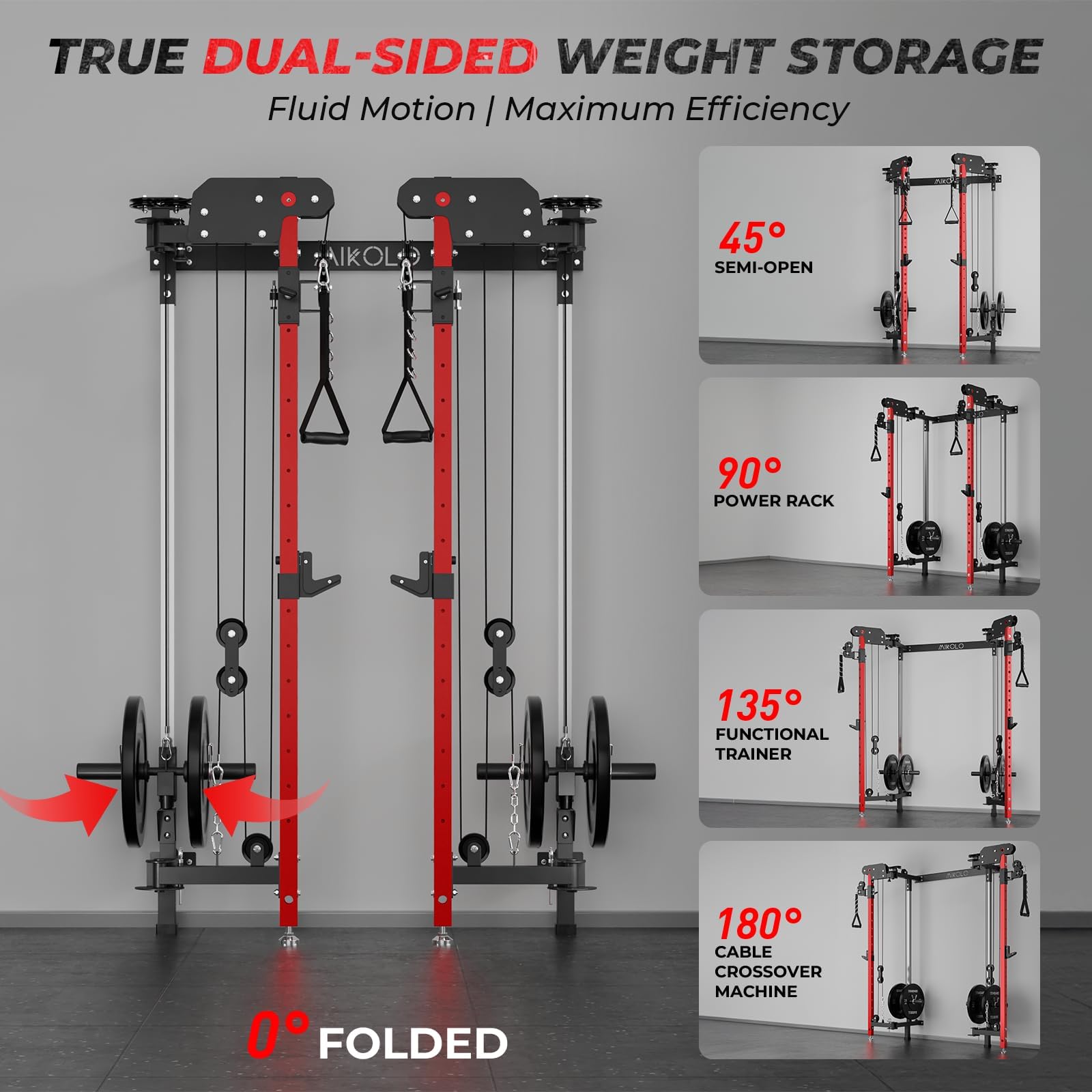 Mikolo Folding Squat Rack Wall Mounted Power Rack with Cable Crossover Machine & LAT Pull Down Functional Trainer with 5 Adjustable Function Modes Home Gym Package product thumbnail 5