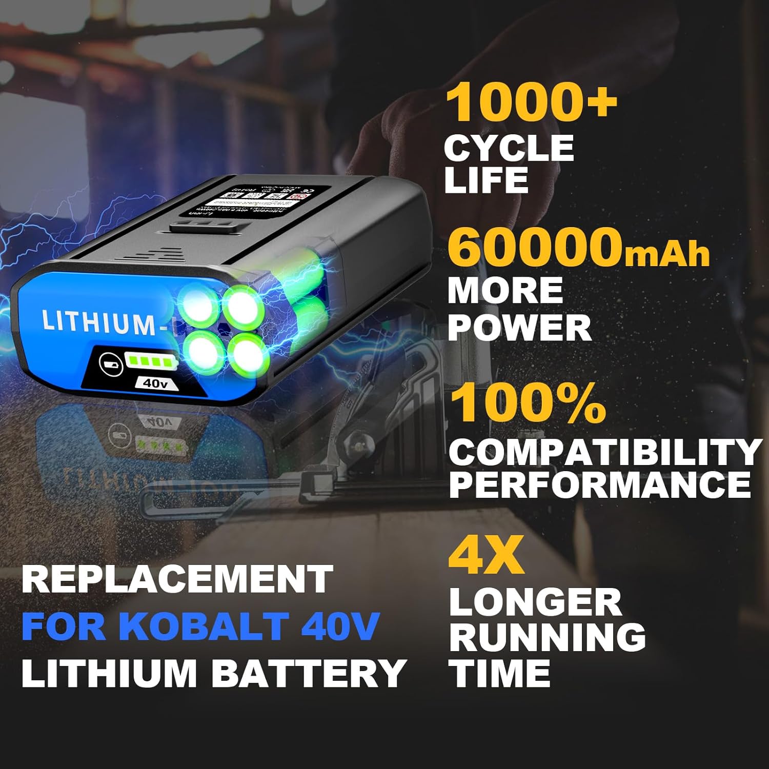 40V Replacement for Kobalt 40v Battery 6.0Ah MAX 2540C-06, Rechargeable Lithium Ion Battery for Kobalt KB640-03 KB540C-06 KB245-06 KB240-06 Kb540-06 for Cordless Power Tools - Image 3