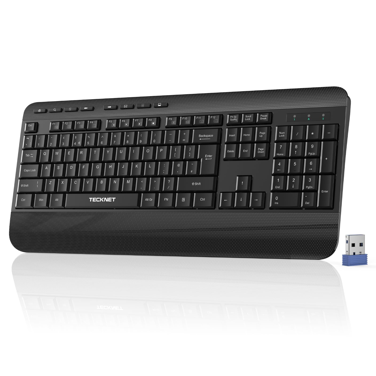 TECKNET Wireless Keyboard with Wrist Rest, Full-size Ergonomic Keyboards