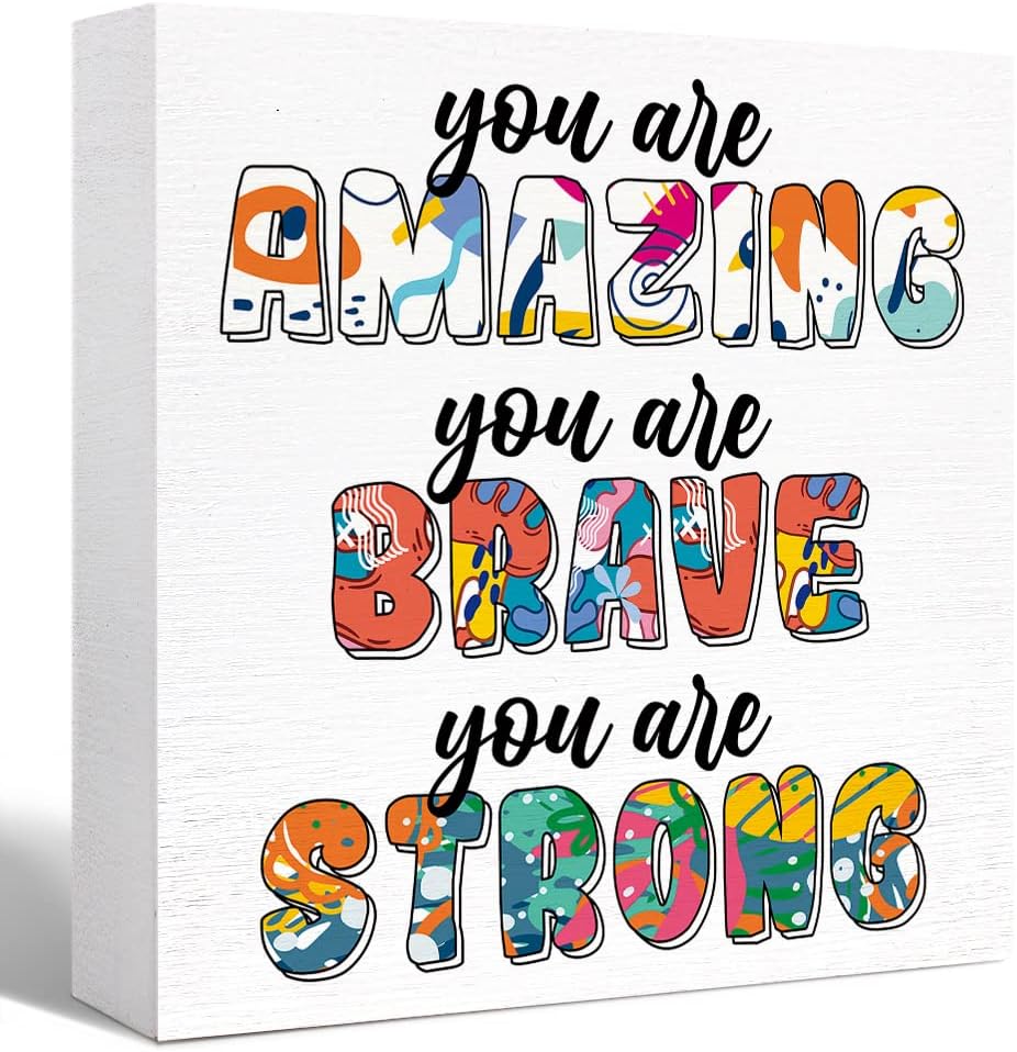 Inspirational Wood Box Sign You Are Amzaing Brave Strong Wooden Block Signs Motivational Quote Desk Décor for Home Office Bedroom Table Décor, Cheer Up Gifts for Women Girl Friend Inspirational Wood Box Sign You Are Amzaing Brave Strong Wooden Block Signs Motivational Quote Desk Décor for Home Office Bedroom Table Décor, Cheer Up Gifts for Women Girl Friend