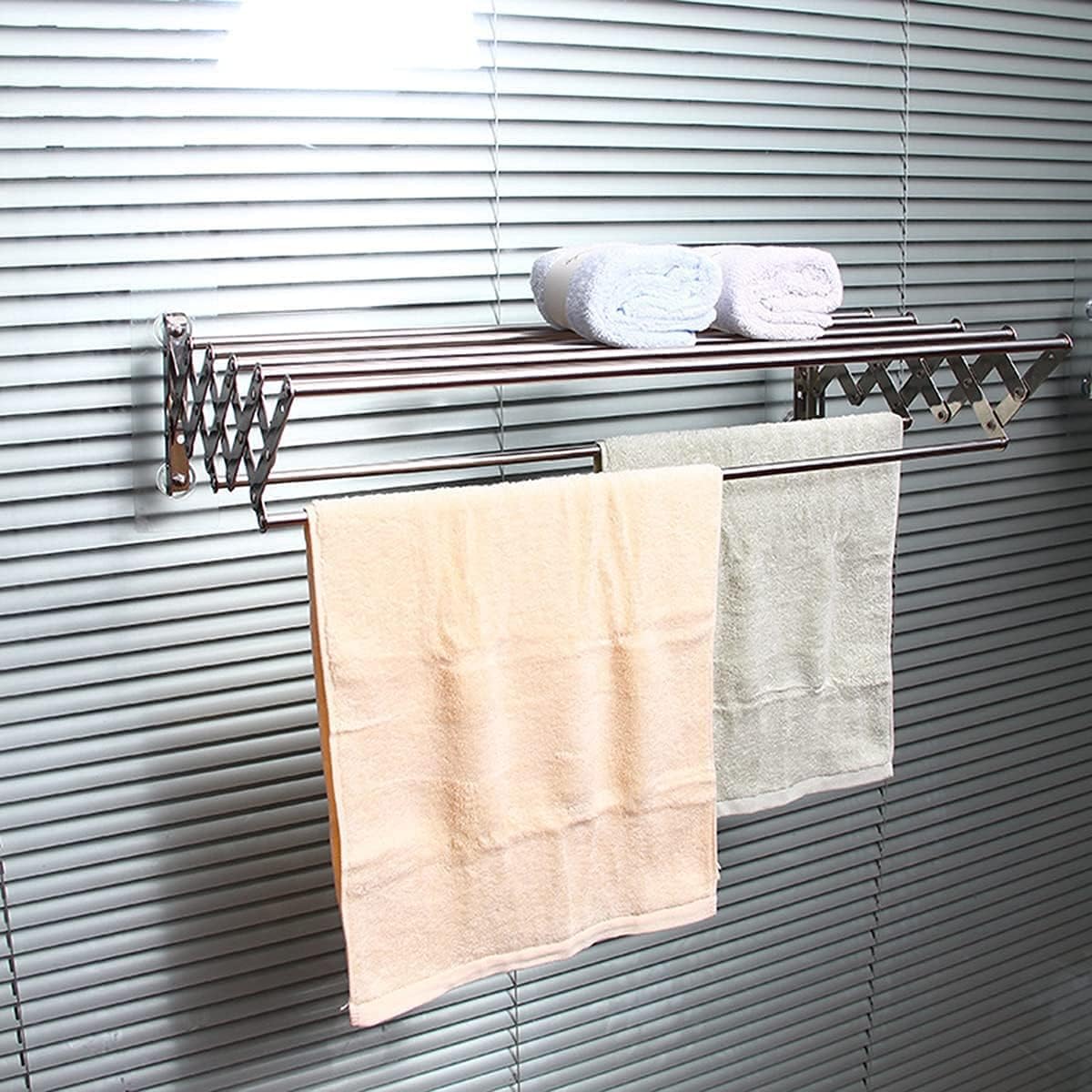 Clothes Drying Rack Wall Mounted Clothes Airer Telescopic Clothes Drying,Folding Wall Mounted Towel Storage Rack for The Bathroom or Bedroom Stainless Steel Towel Drying