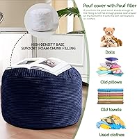 Vista 4 de HIGOGOGO Puf redondo de relleno otomano, pufs de pana con relleno de trozos de espuma, puf peludo y esponjoso, taburete de almacenamiento otomano