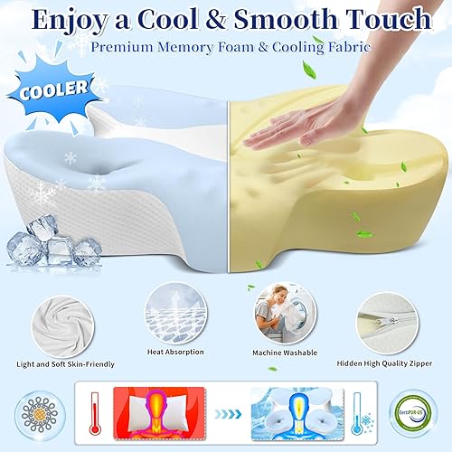 Miniatura 3 de Almohada cervical de espuma viscoelástica para aliviar el dolor de cuello, almohada ergonómica de contorno para dormir de lado, espalda y estómago,