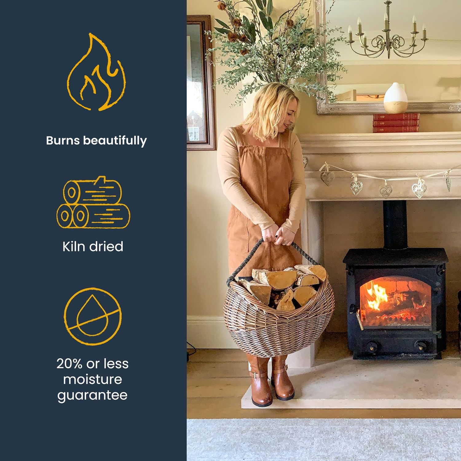 9KG Ecoblaze Premium Kiln Dried Hardwood Logs - Fire Logs, Firewood, Kindling Wood, Fire Pits & Pizza Oven Wood - High Heat Log For BBQ, Hardwood Woods for Wooden Burner - Eco-Friendly and Sustainable — view 3