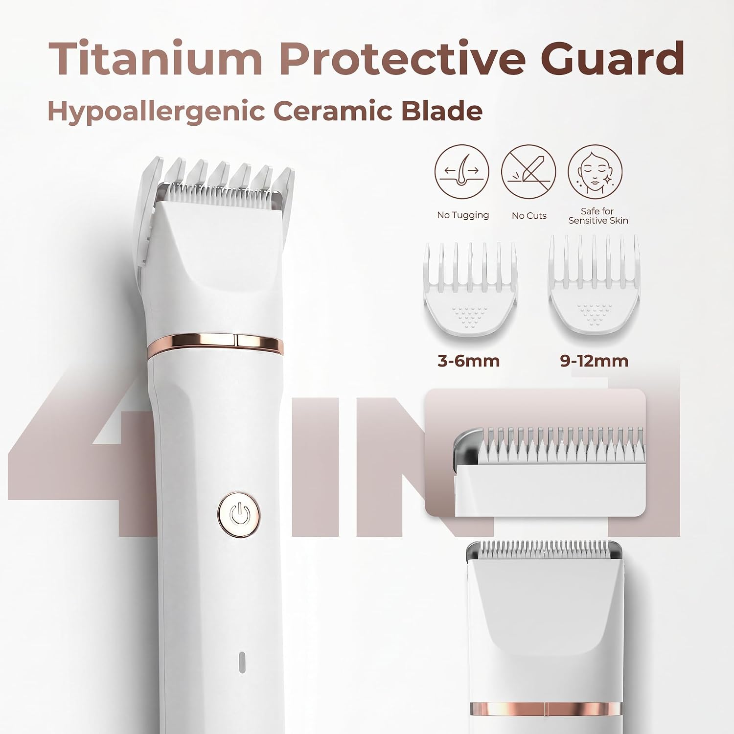 4-in-1 Bikini Trimmer Electric Razors for Women, Ceramic Blade Body Hair Trimmer, IPX7 Waterproof Rechargeable Lady Shaver, Personal Groomer for Legs & Pubic Hair, Gifts for Women