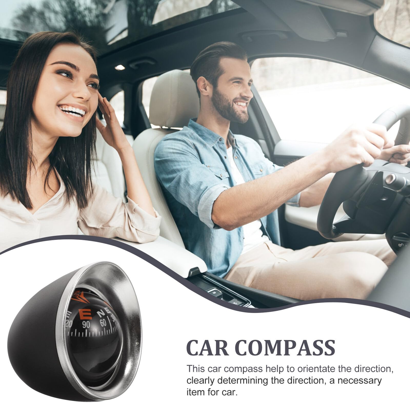 Car Compass Ball for Dashboard, ABS Acrylic Sphere Ornament for Truck Boat