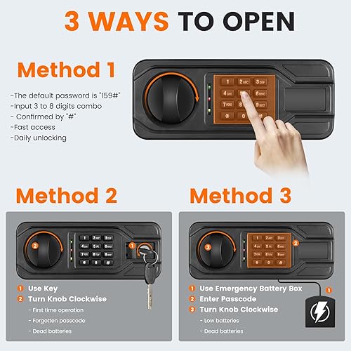 Miniatura 7 de Caja fuerte grande para documentos con estante extraíble y bolsa impermeable ignífuga, caja fuerte de seguridad digital de 6.0 pies cúbicos con luz