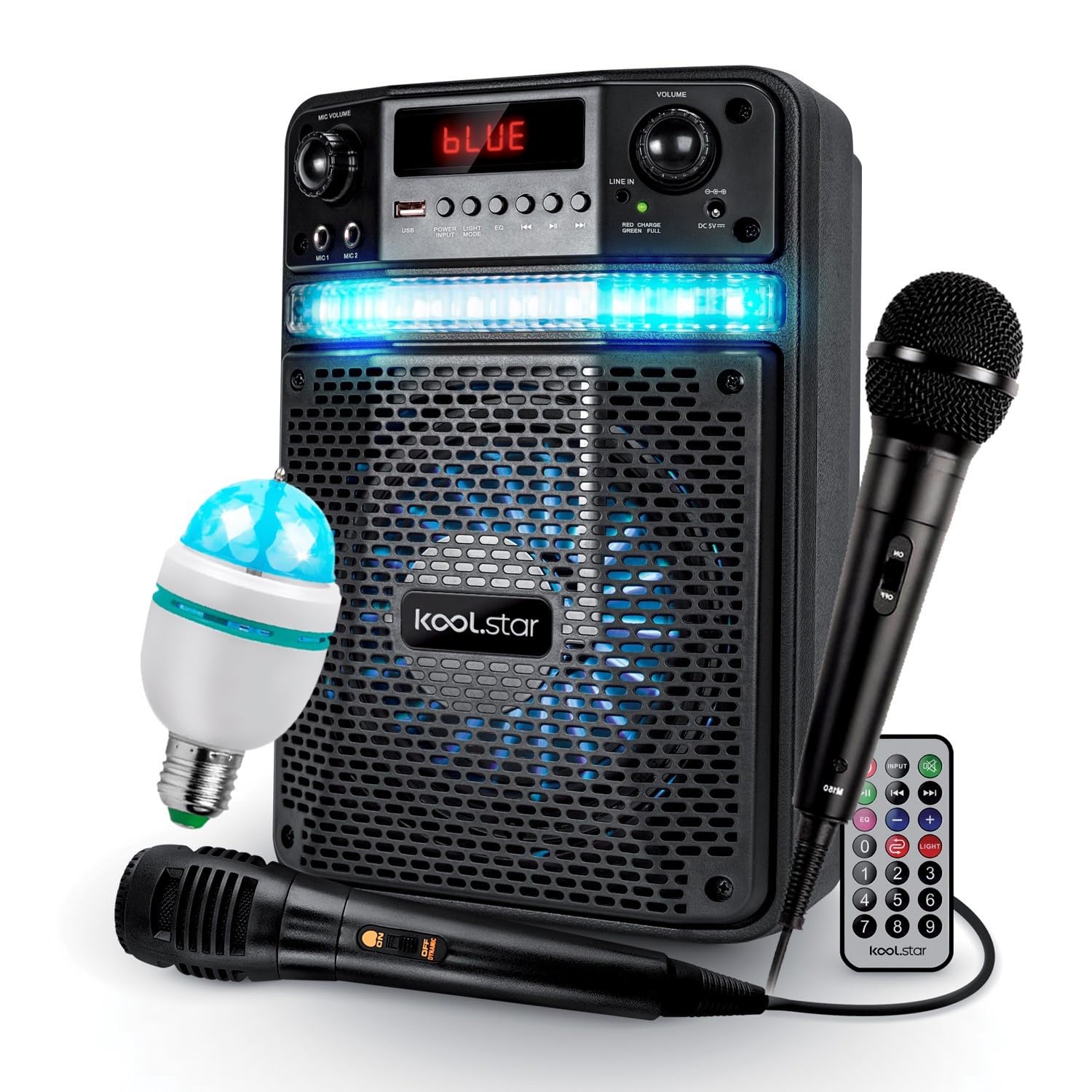 Baffle Karaoke per bambini, a LED, 400 W, batteria Koolstar – 2 microfoni + app Smartphone USB/Bluetooth/radio FM