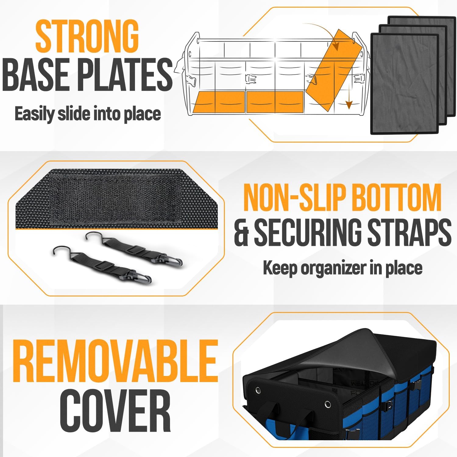 FORTEM Trunk Organizer with Cooler For SUV Car Organizer and Storage, Collapsible Multi-Compartment, Perfect Christmas Gifts For Men, Women, 1680D Oxford, Non Slip Bottom, Straps, Soft Cover 110L