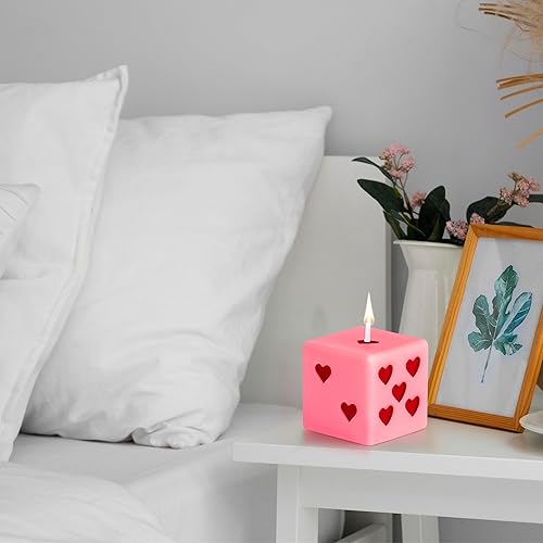 Miniatura 4 de Vela de dados de corazón rosa y rojo pastel danés, decoración de habitación, fragancia estética de pino natural, cera de soja natural, velas de