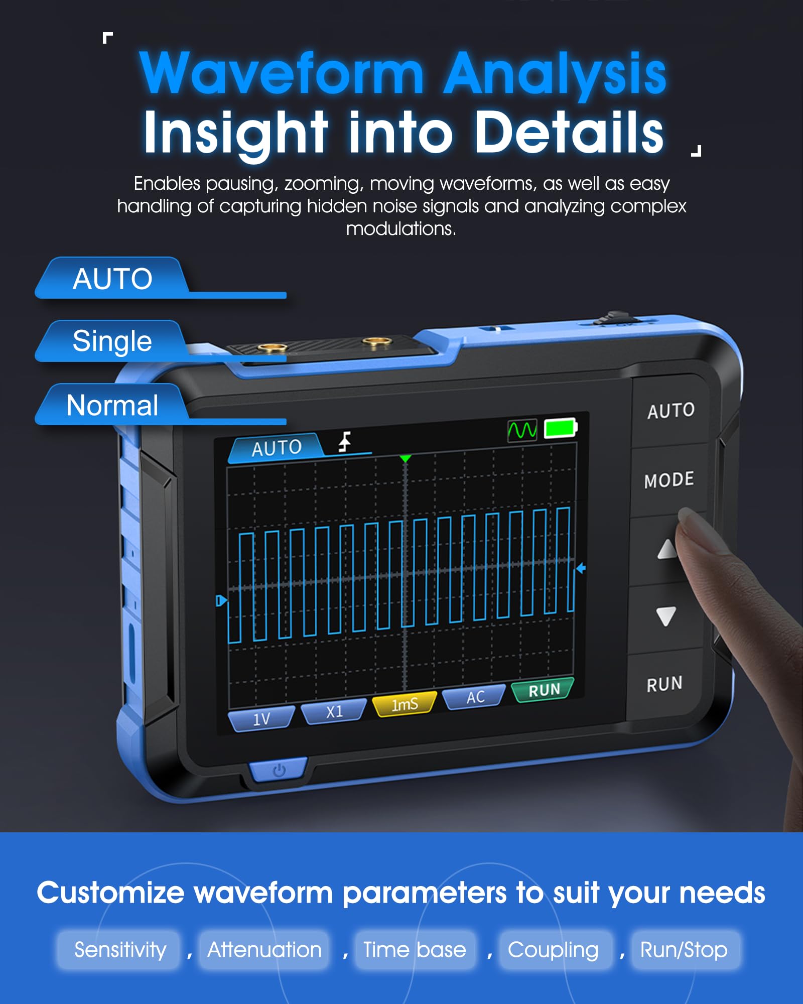 2-in-1 Handliches Oszilloskop, WapoRich DSO153 Digitaloszilloskop mit Signalgenerator 1 MHz, 5 MSa/s, 14 Signalformen, Online Update Kompaktes Mini-Oszi für unterwegs