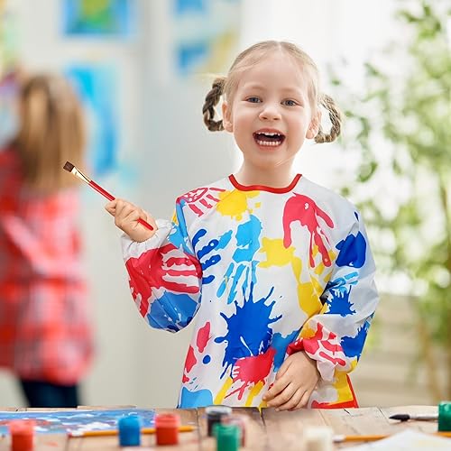 Miniatura 5 de Bata de manga larga con 3 bolsillos para niños, pintura artística, actividad, cocina, manualidades (rojo)