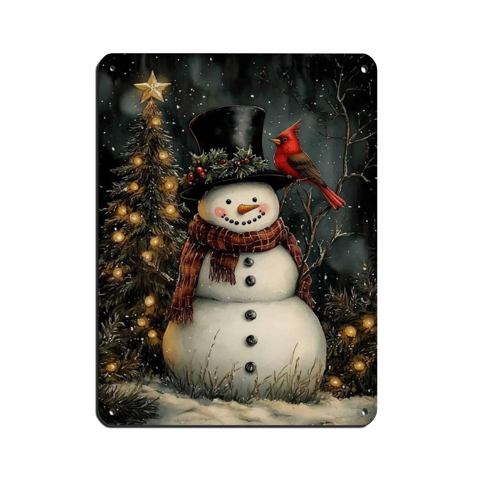Snowman And Cardinal Art, Christmas Poster Retro Poster Metal Tin Sign Chic Art Retro Iron Painting Bar People Cave Cafe Family Garage Poster Wall Decoration 12x16inch(30x40cm)