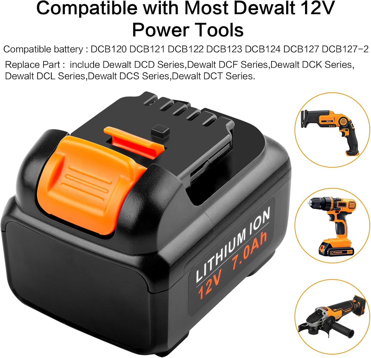 Labtec High-Capacity 12V 7Ah Replacement Battery Compatible with Dewalt 12V Power Tools (DCB123, DCB127, DCB122, DCB124, DCB121) - 4 Pack